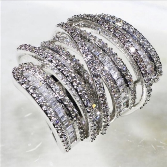 ¥ New 6.4 CT Sterling Silver Diamond Ring - Picture 3 of 5